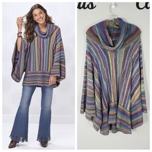 Pyramid Collection Serape Striped Poncho Sweater Size Large